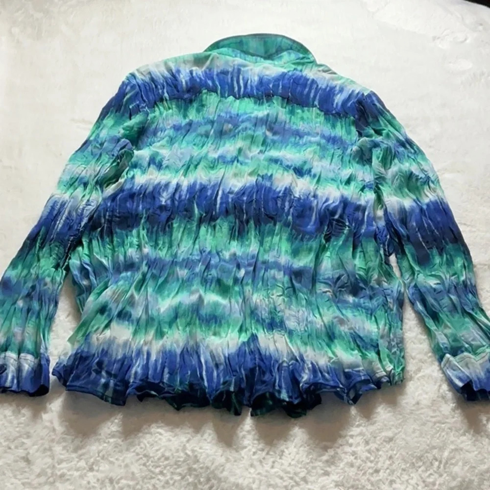 Chico's Blue and Green Ruched Button Down SunBlouse - Picture 5 of 5